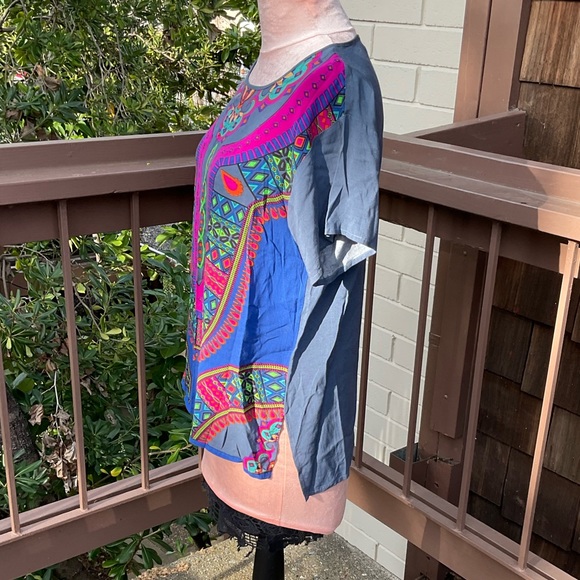Colorful lightweight,  short sleeve blouse  ethnic vibes, xs - Picture 3 of 7